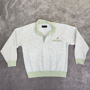 JHT Women's Collard Sweater White Cream Multicolor Heather Green Collar Sz MED